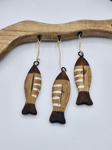 Metal & Wood Hanging Fish Wall Art