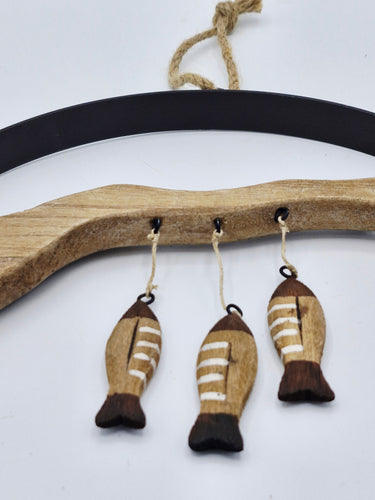 Metal & Wood Hanging Fish Wall Art