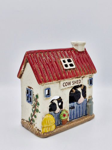Ceramic Cow Barn Tea Light Holder