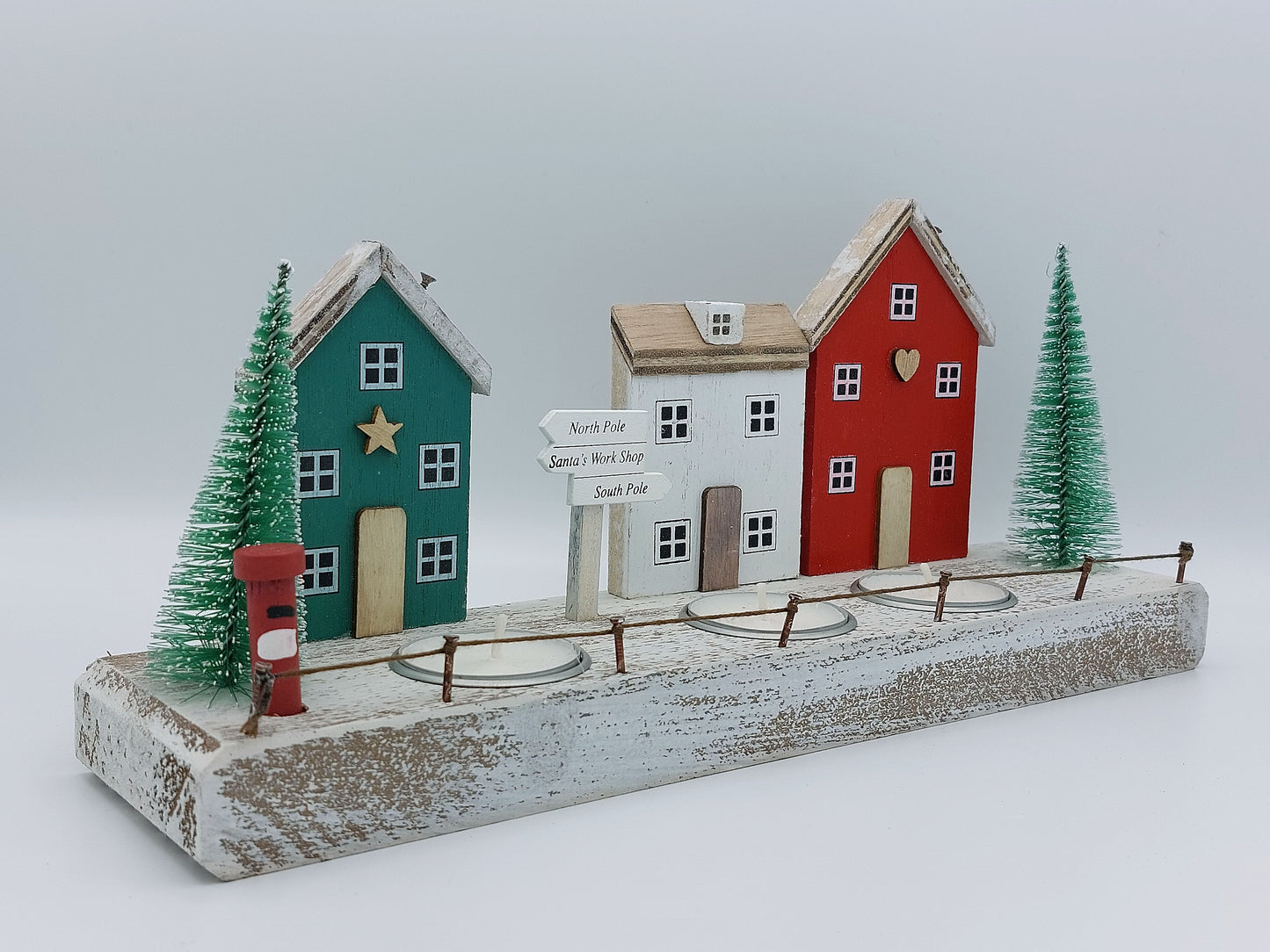 Christmas Wooden Houses Tea Light Set in a Retro Style