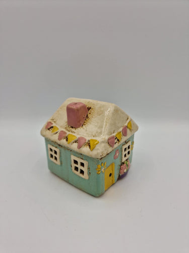 Small Blue Ceramic Bunting Cottage Tealight