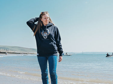 Unisex Navy Hoody "Tywyn Sheep In Sunnies"
