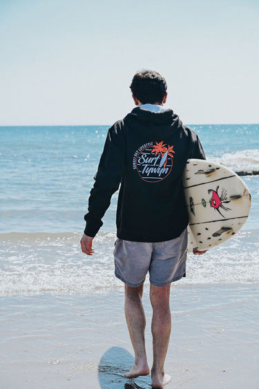 Unisex Black Hoody "Surf Tywyn, Orange Palms"
