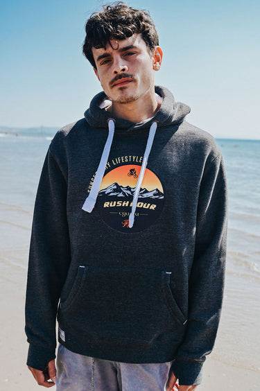Unisex Charcoal Hoody "Rush Hour Sunset Mountain Biker"