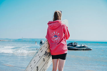 Ladies Pink Hoody "Tywyn Retro Print Surf & Sun"