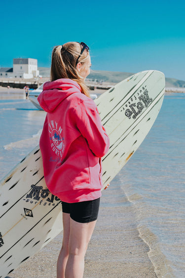 Ladies Pink Hoody "Tywyn Retro Print Surf & Sun"