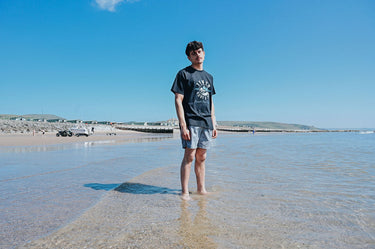 Men's Black Cotton T-Shirt "Tywyn Retro Surf & Sun"