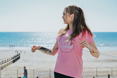 Ladies Pink Cotton T-Shirt "Surf Tywyn"