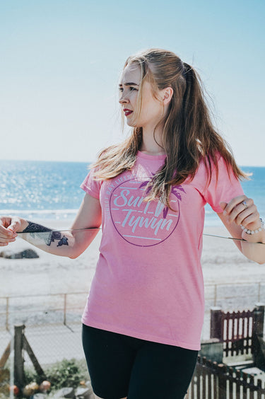 Ladies Pink Cotton T-Shirt "Surf Tywyn"