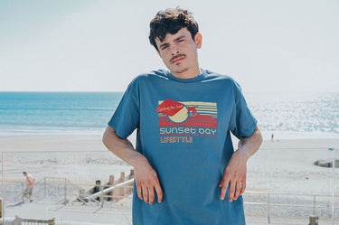 Men's Blue Cotton T-Shirt "Catching The Surf Tywyn"