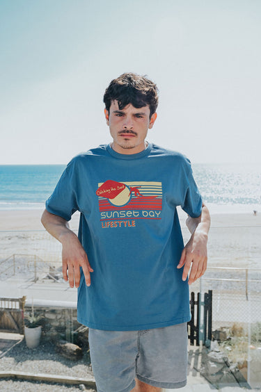 Men's Blue Cotton T-Shirt "Catching The Surf Tywyn"