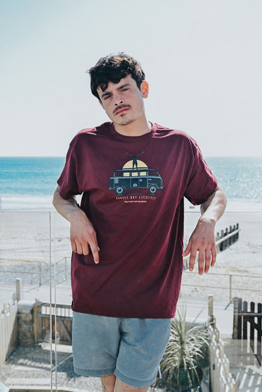 Men's Maroon Cotton T-Shirt "Home Is Where I Park My Campervan"