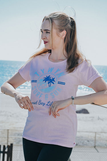 Ladies Pink Cotton T-Shirt "Surf & Sun Tywyn"