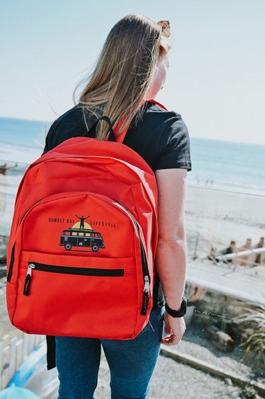 Red Backpack/Rucksack "Campervan At Sunset Logo"