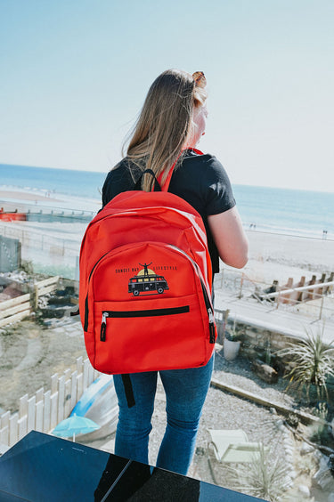 Red Backpack/Rucksack "Campervan At Sunset Logo"