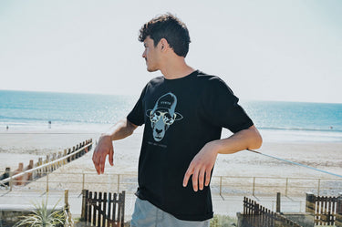 Men's Black Cotton T-Shirt "Tywyn Sheep In Sunnies"