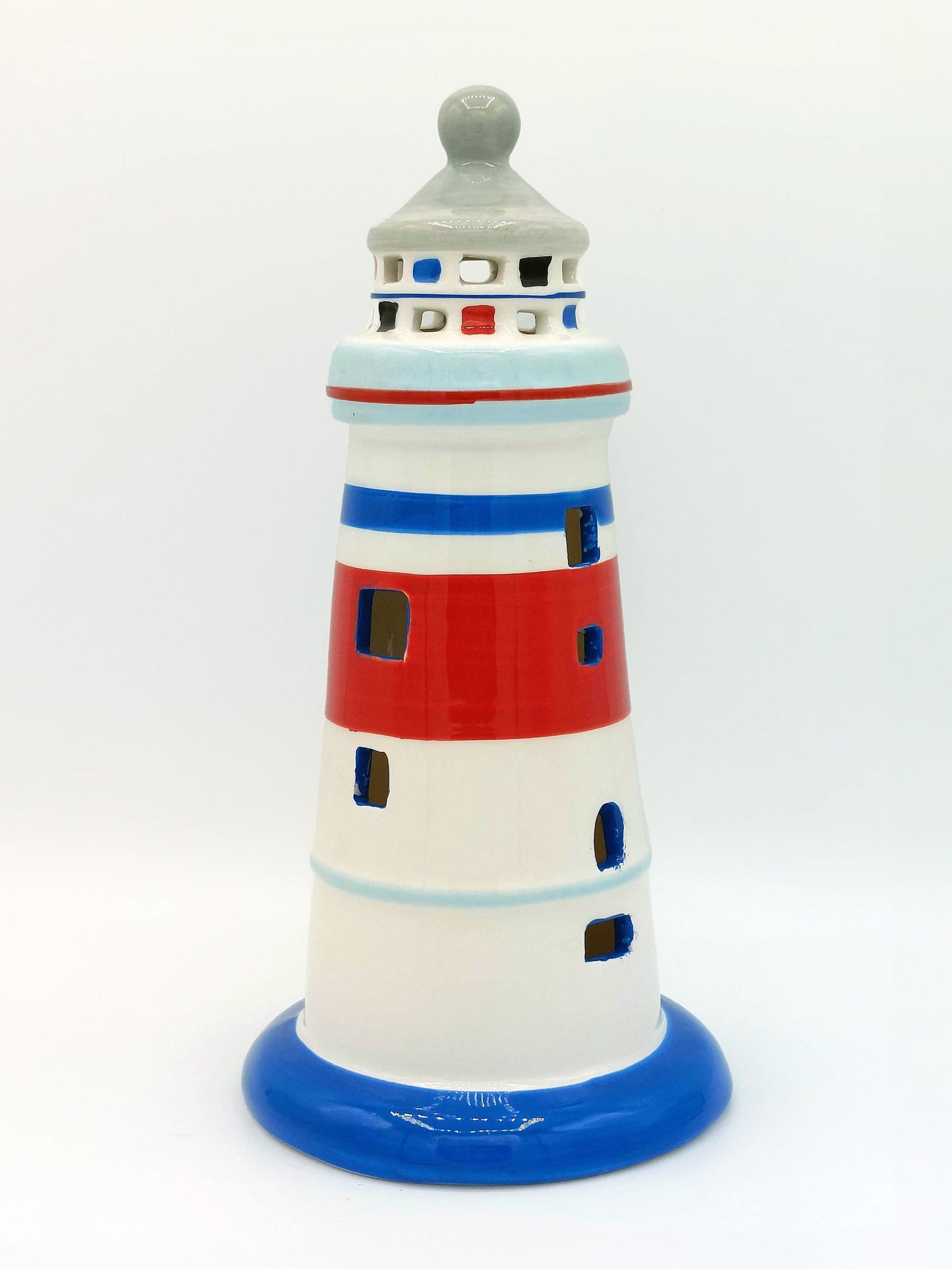 Light Up LED Nautical Coloured Ceramic Lighthouse