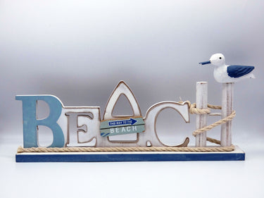 Freestanding Wooden Beach Sign With Gull