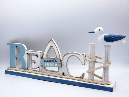 Funky Painted Wooden Beachy Standing Plaque with a Gull