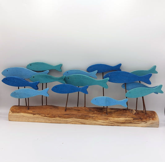 Driftwood Blue & Green table top School of Fish.