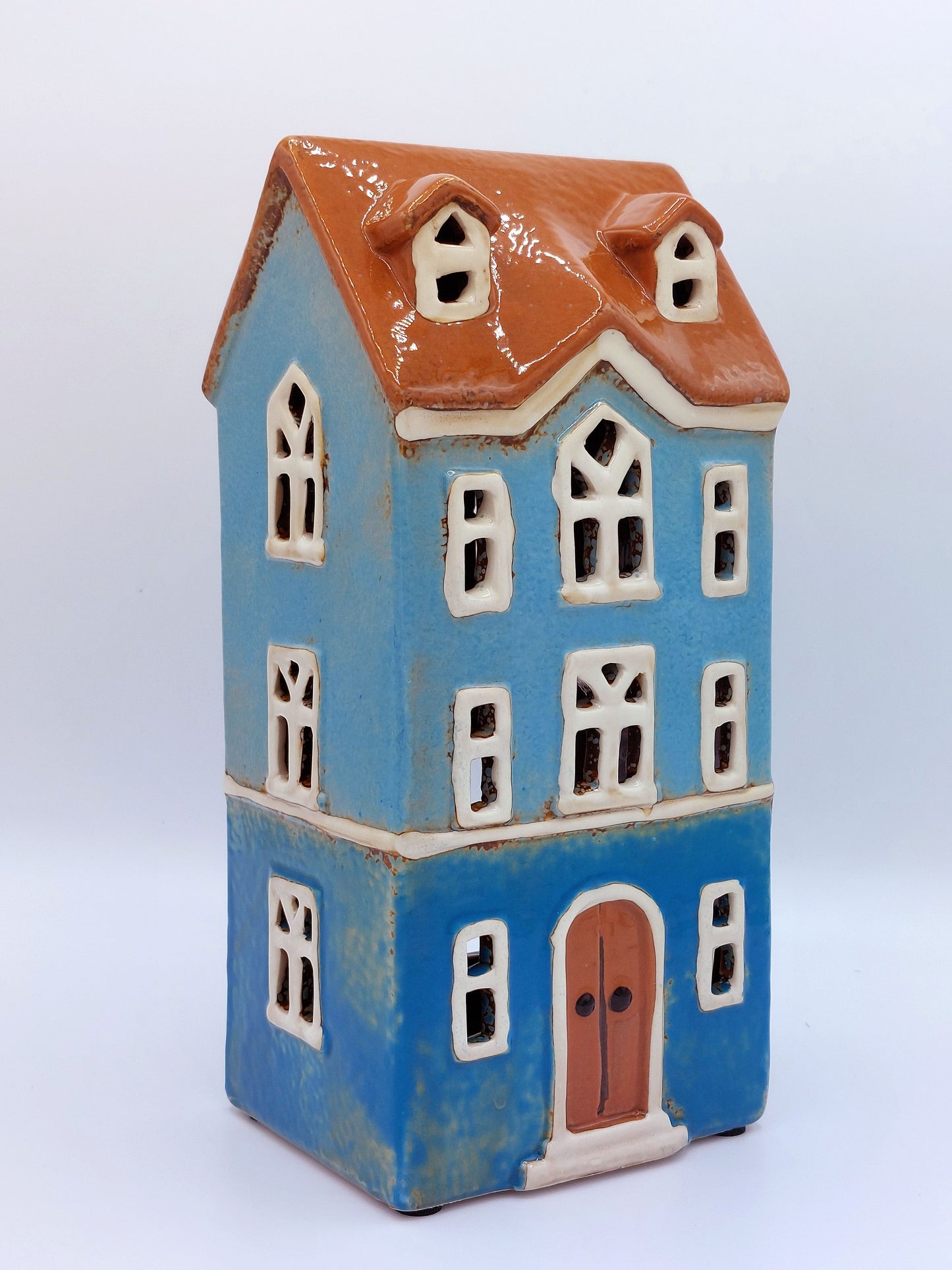 Blue Townhouse Ceramic Tea-Light Holder