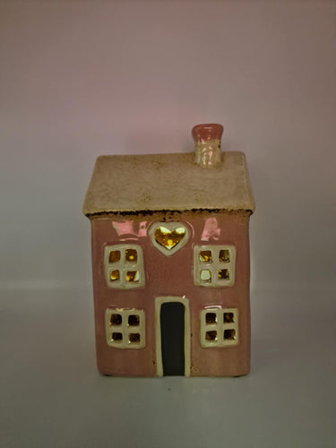 Pink Heart Ceramic Tealight Cottage