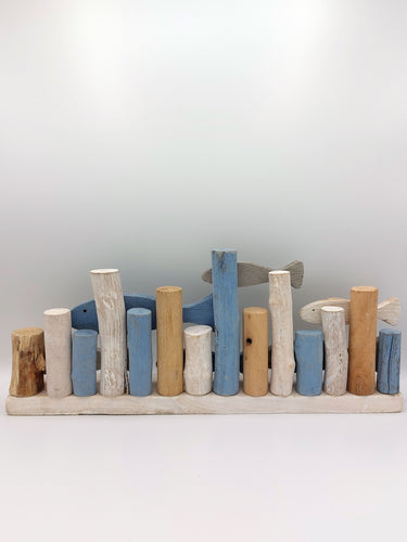 Fish Shoal Wooden Ornament "Blue & White"