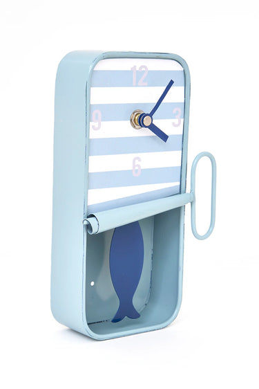 Stripy Teal Sardine Tin Wall Clock Large