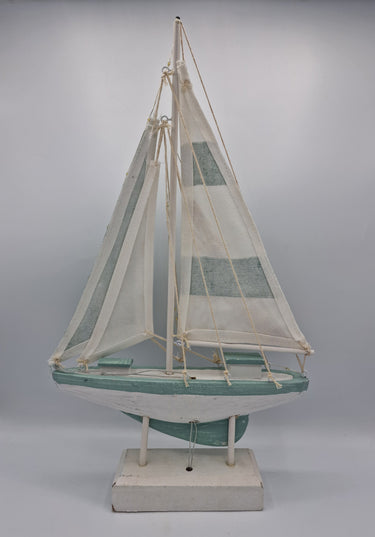 Teal & White Wooden LED Sailing Boat