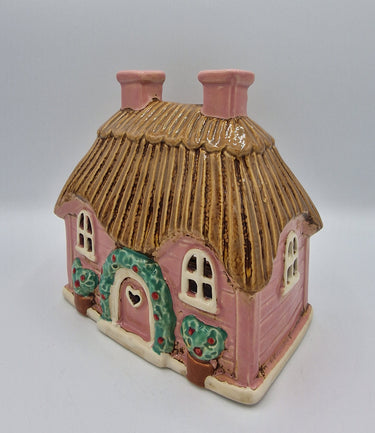 Ceramic Tealight Cottage Pink Thatched
