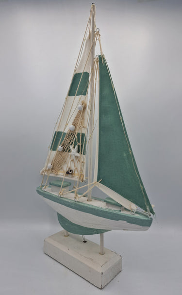 Teal & White Wooden LED Sailing Boat