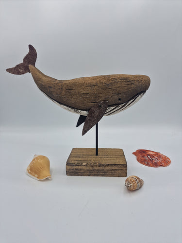 Small Rustic Wood & Metal Whale