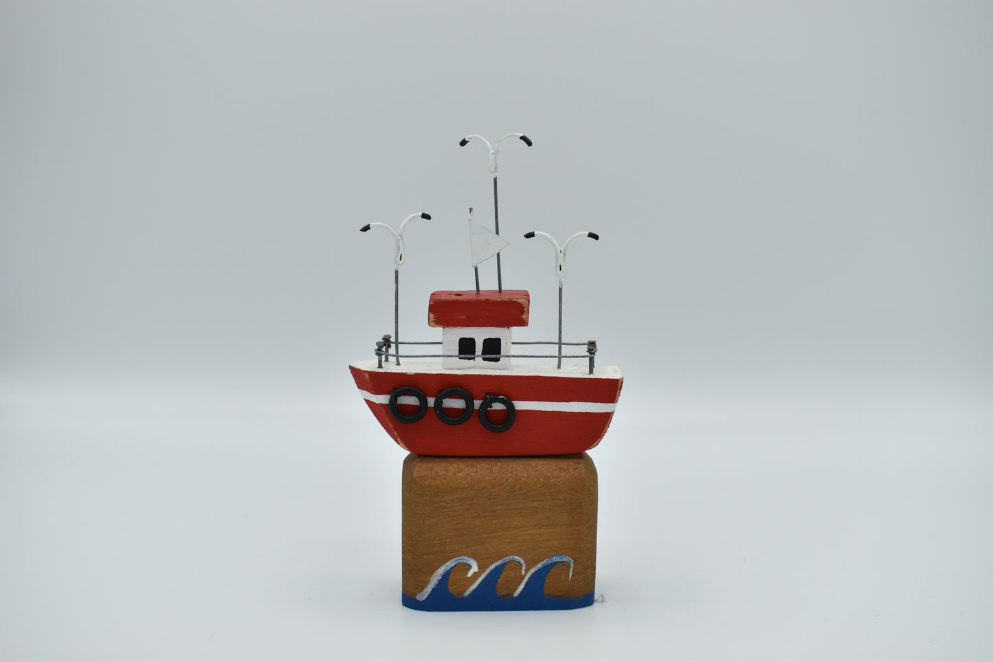 Boat and Seagulls Wooden Painted Ornament