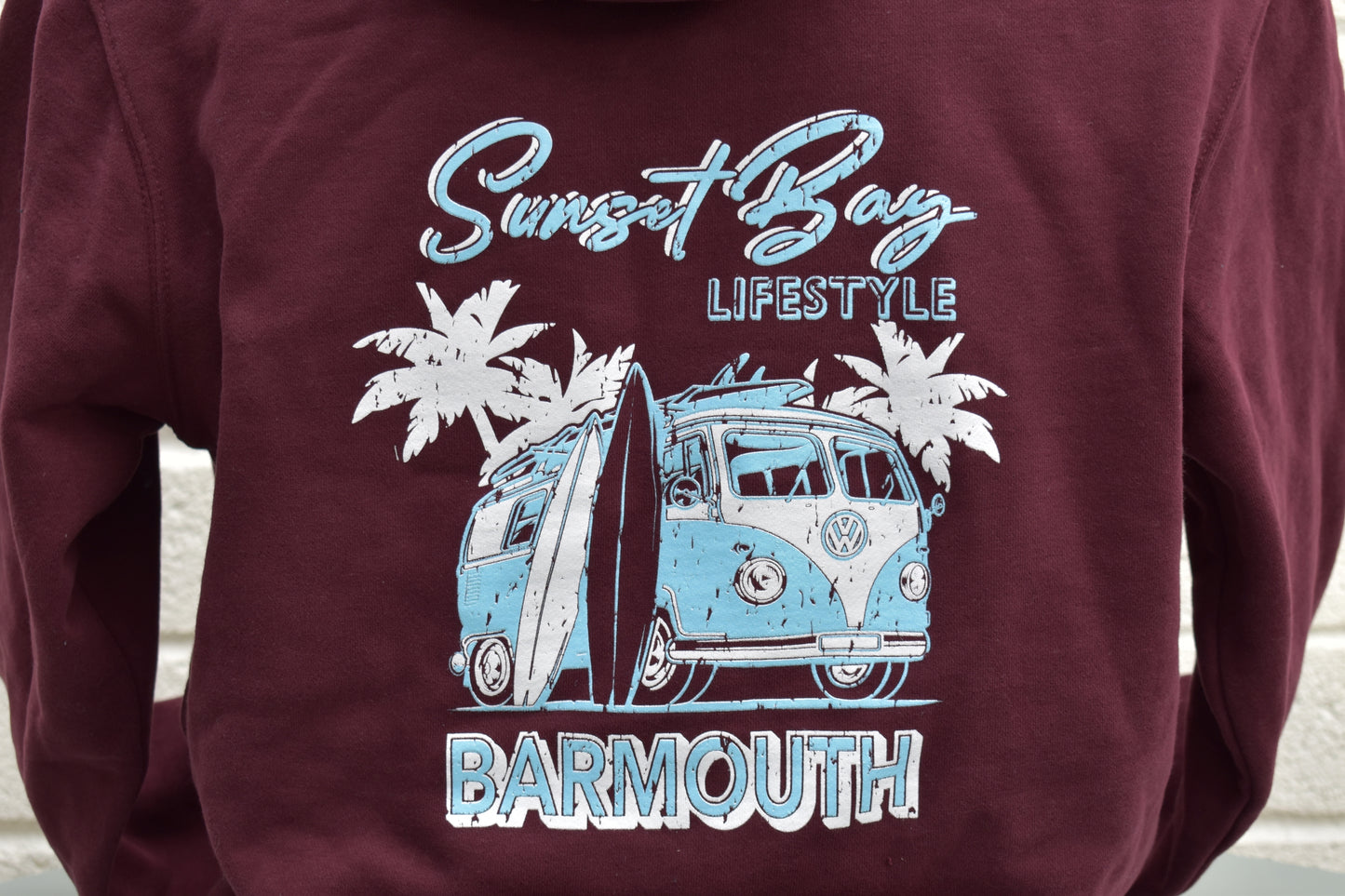 Barmouth Camper Van Retro Print Unisex Adult Hoody in Plum