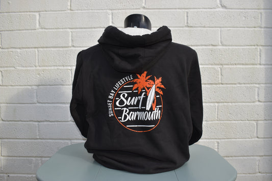 Barmouth Surf and Palms Retro Print Unisex Adult Hoody in Black