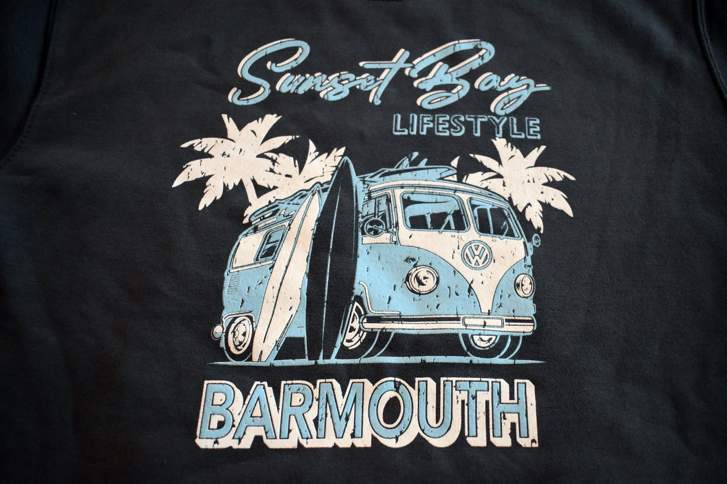 Barmouth 'Camper Van' Retro Print Unisex Adult Hoody in Denim Blue