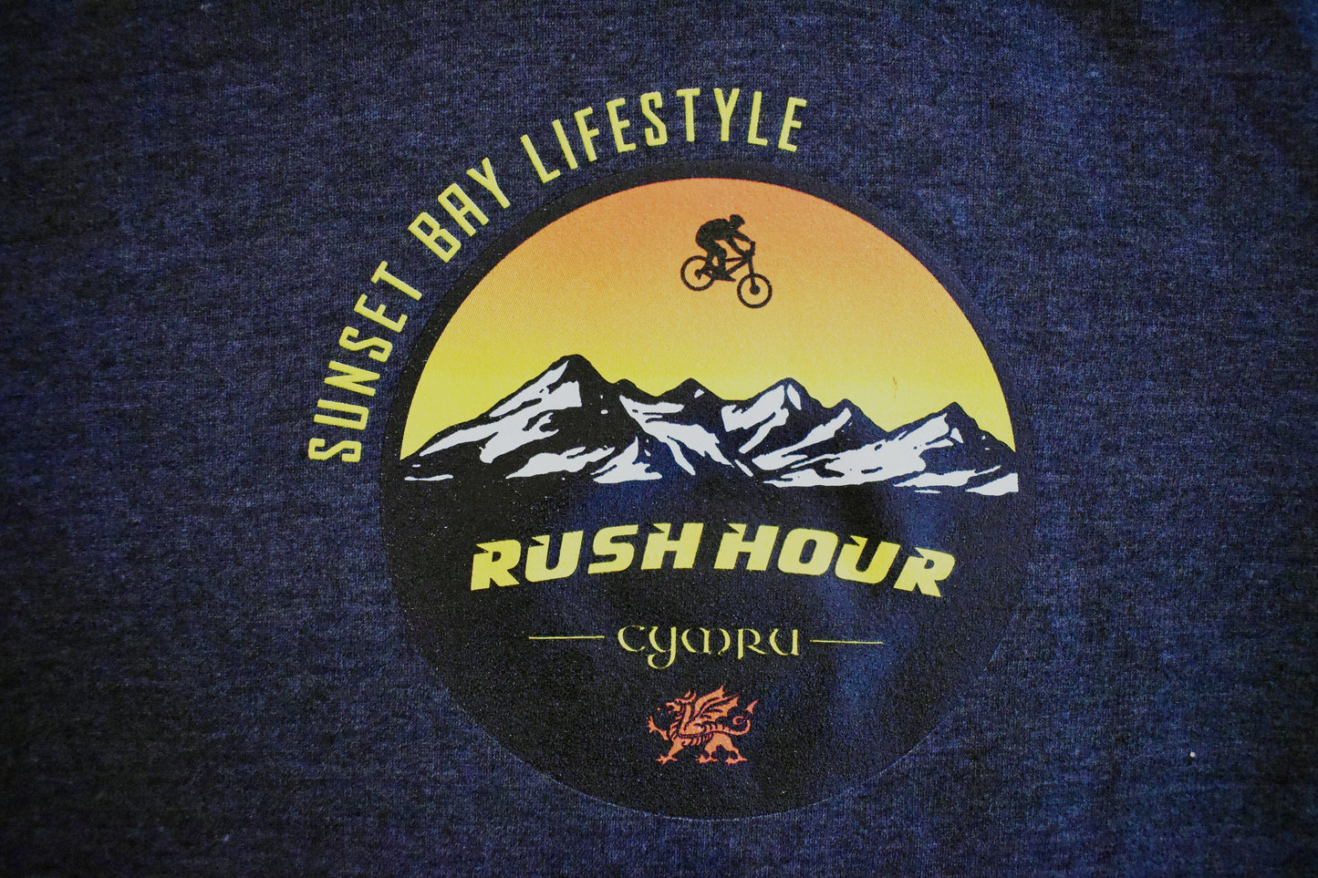 Rush Hour Cymru Snowdon Mountain Biker Unisex Adult Hoody in Charcoal