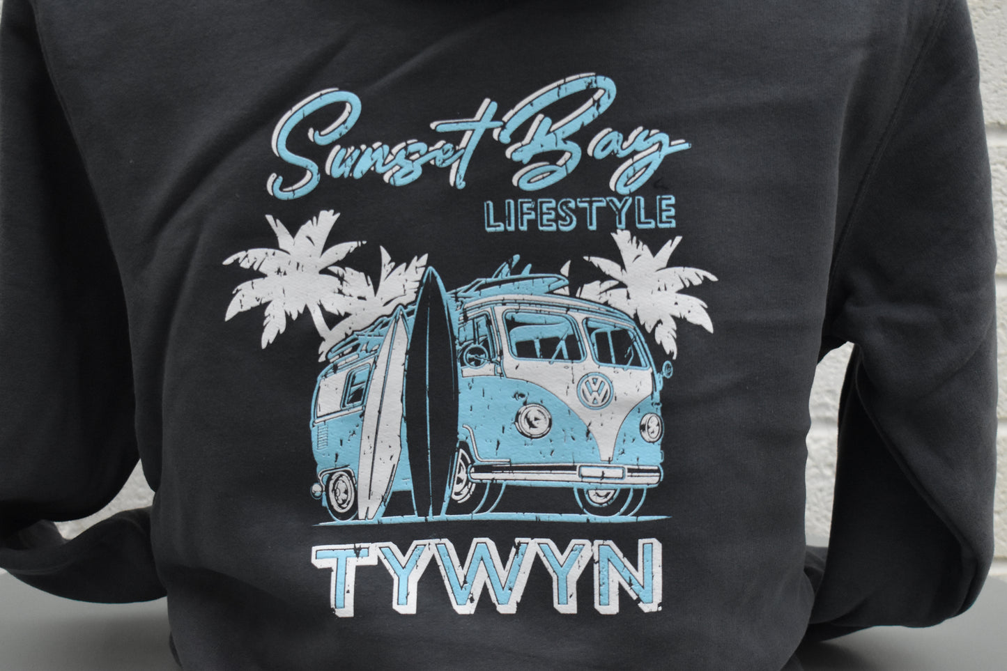 Tywyn like VW Campervan Retro Print Unisex Adult Hoody in Denim Blue
