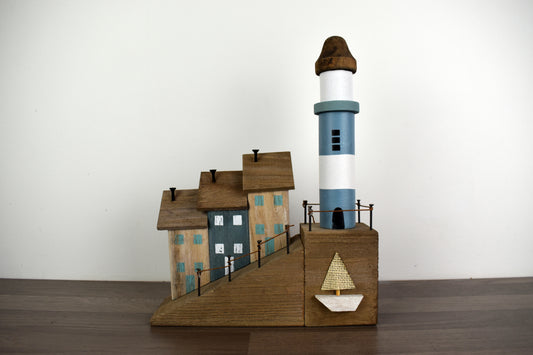 Wooden Driftwood Beach Houses & Lighthouse