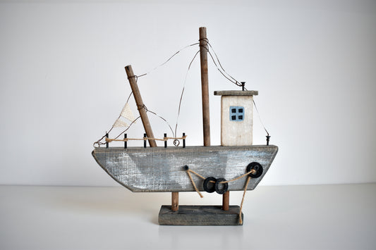 Rustic Driftwood Trawler Figure