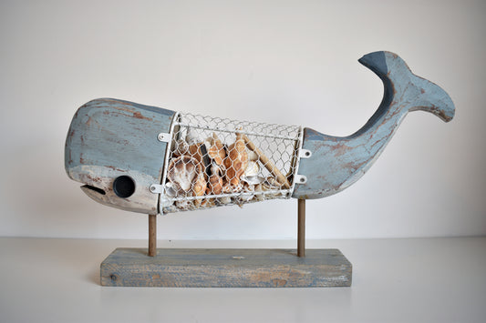 Driftwood style Whale on a stand filled with Shells