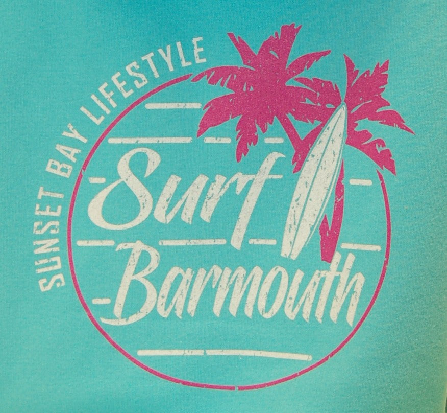 Barmouth Retro Surfer Print Unisex Adult Hoody in Lagoon Blue