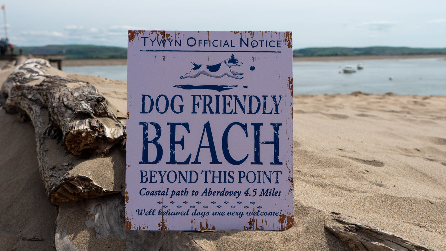 Tywyn Dog Friendly Beach Retro Wooden Sign